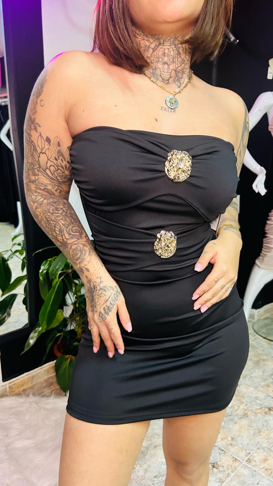 vestido negro en palabra de honor ref. 0032